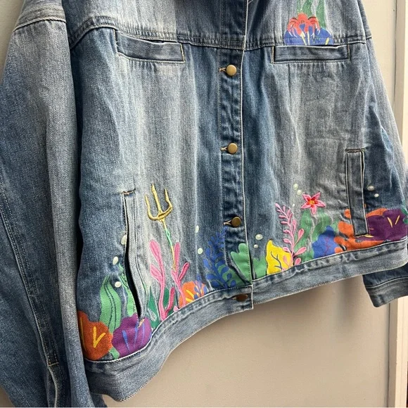 Disney The Little Mermaid (Live Action) Embroidered/Painted Denim Jacket, XL